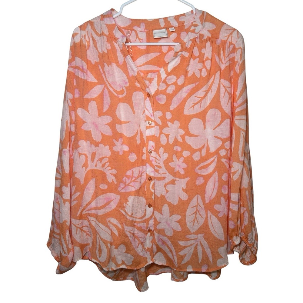 Zac & Rachel Orange Pink Light Summer Women's Top XL Beach Resort Casual Vacatio